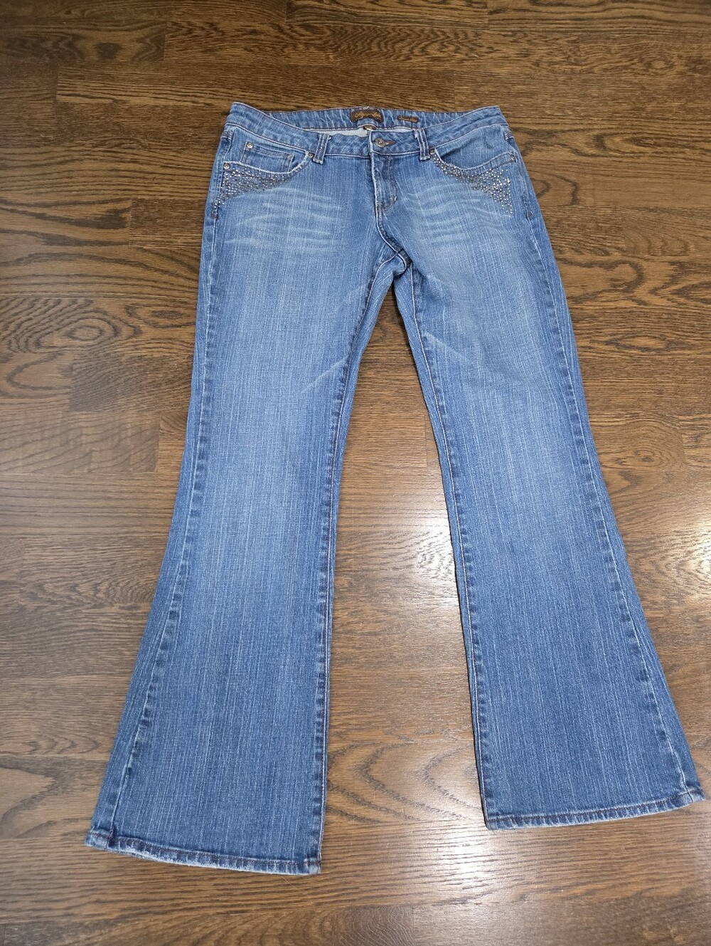 Vintage Aeropostale Light Blue Flare Jeans with Rhinestone Pockets Sz.12(no Size